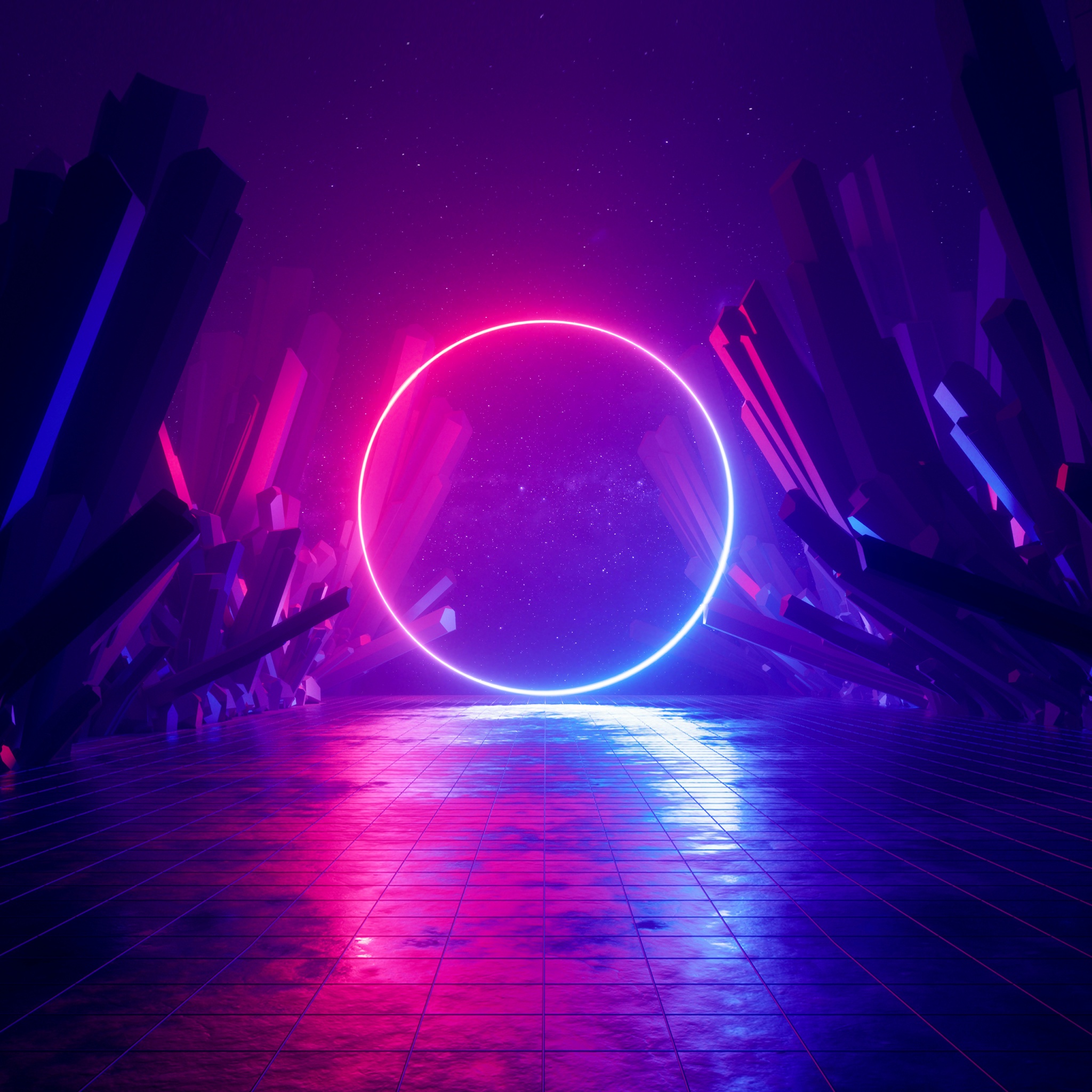 Neon light 4K Wallpaper, Ring, Huawei Mediapad, Stock, Sci